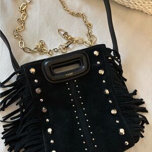 Maje Black Suede Crossbody Bag with Gold Chain